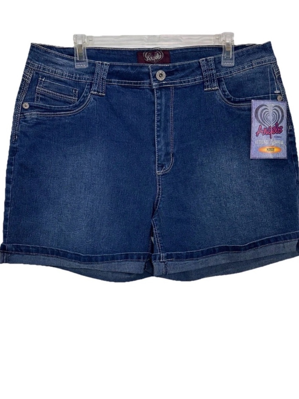 Angels Dark Blue Roll-Cuff Denim Shorts